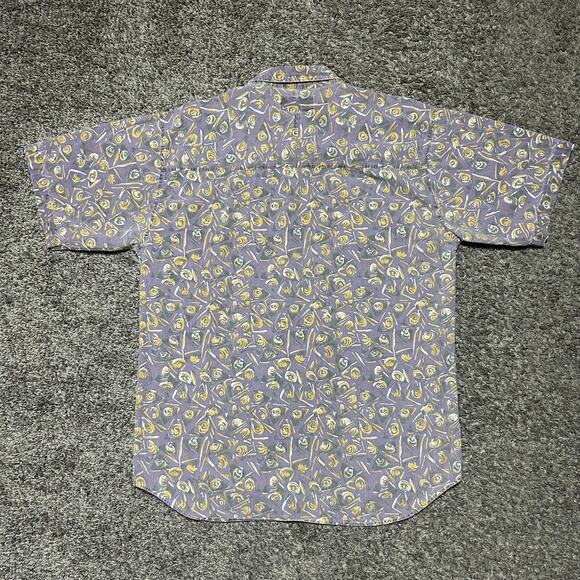 Vintage Abstract Print Button Up Shirt Geometric Art 80s 90s Cotton Purple Large - Picture 5 of 6